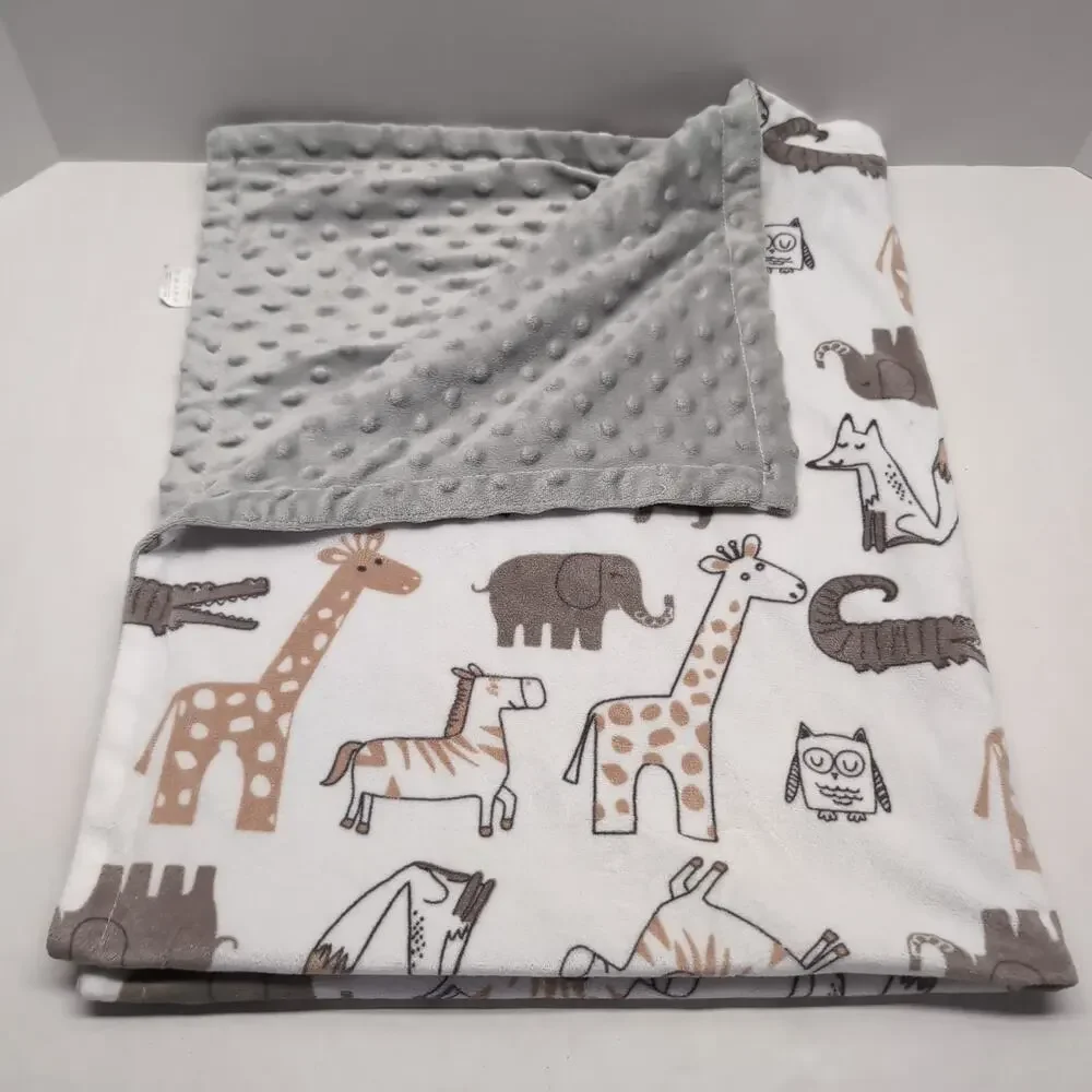 Boritar Baby Blanket Soft Minky‎ Double Layer Dotted Backing Wild Animals 38x30